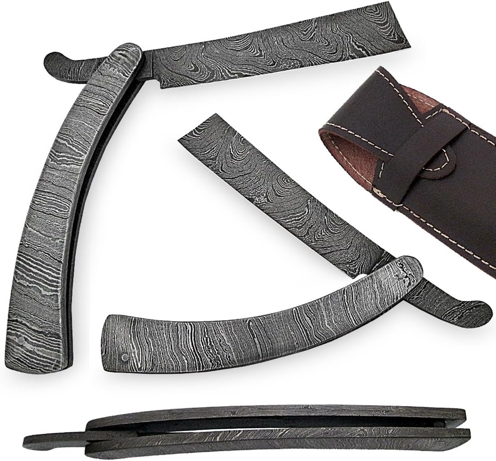 Handmade Sweeney Todd Barber Straight Razor by WHITE DEER All Damascus Steel Knife