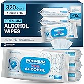 Large Alcohol Wipes (320 Count) 75% Unscented Alcohol Hand Sanitizer Wipes | Resealable Unscented Alcohol Hand Wipes for Cleaning - Hypoallergenic Sanitizing Wipes for Home &amp; Classroom + 12 Travel Wipes
