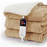 blunique Heated Blanket Electric Throw Waffle, 50x60 Inches Sherpa Fleece Fast Heating Blanket 6 Heating Levels & 4 Hours Auto Off ETL Certification, Caramel Throw
