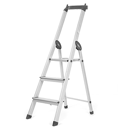 Bathla Elevate 3-Step Foldable Aluminium Ladder with Tool Tray (Black)