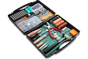 BAGERLA 273 Pieces Leather Working Tools and Supplies with Leather Tool Box Cutting Mat Hammer Stamping Needles Snaps and Rivets Kit Perfect for Stitching Punching Cutting Sewing Leathercrafting Making