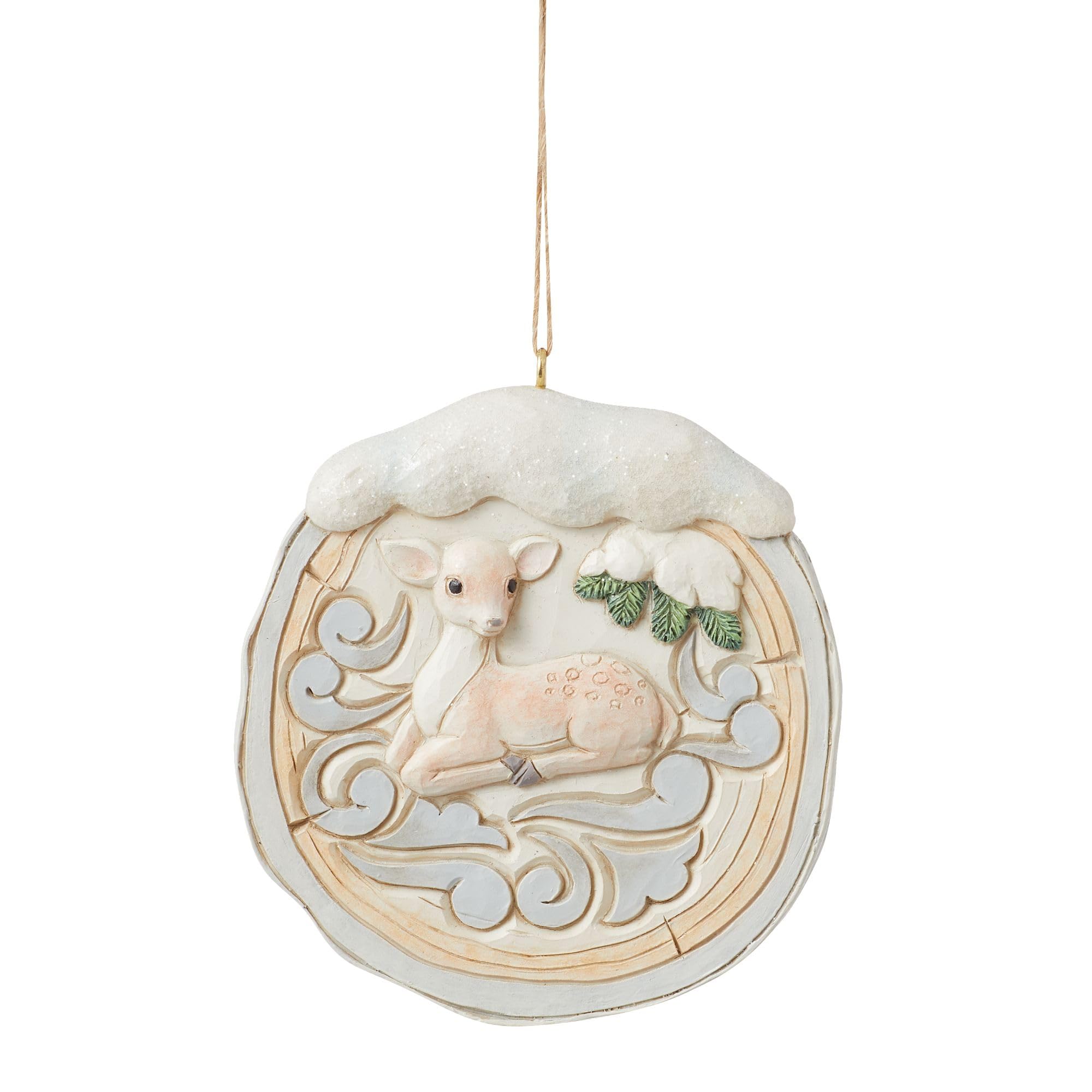 Enesco Jim Shore Heartwood Creek White Woodland Birch Bark Fawn Scene Hanging Ornament, 3.39 Inch, Multicolor