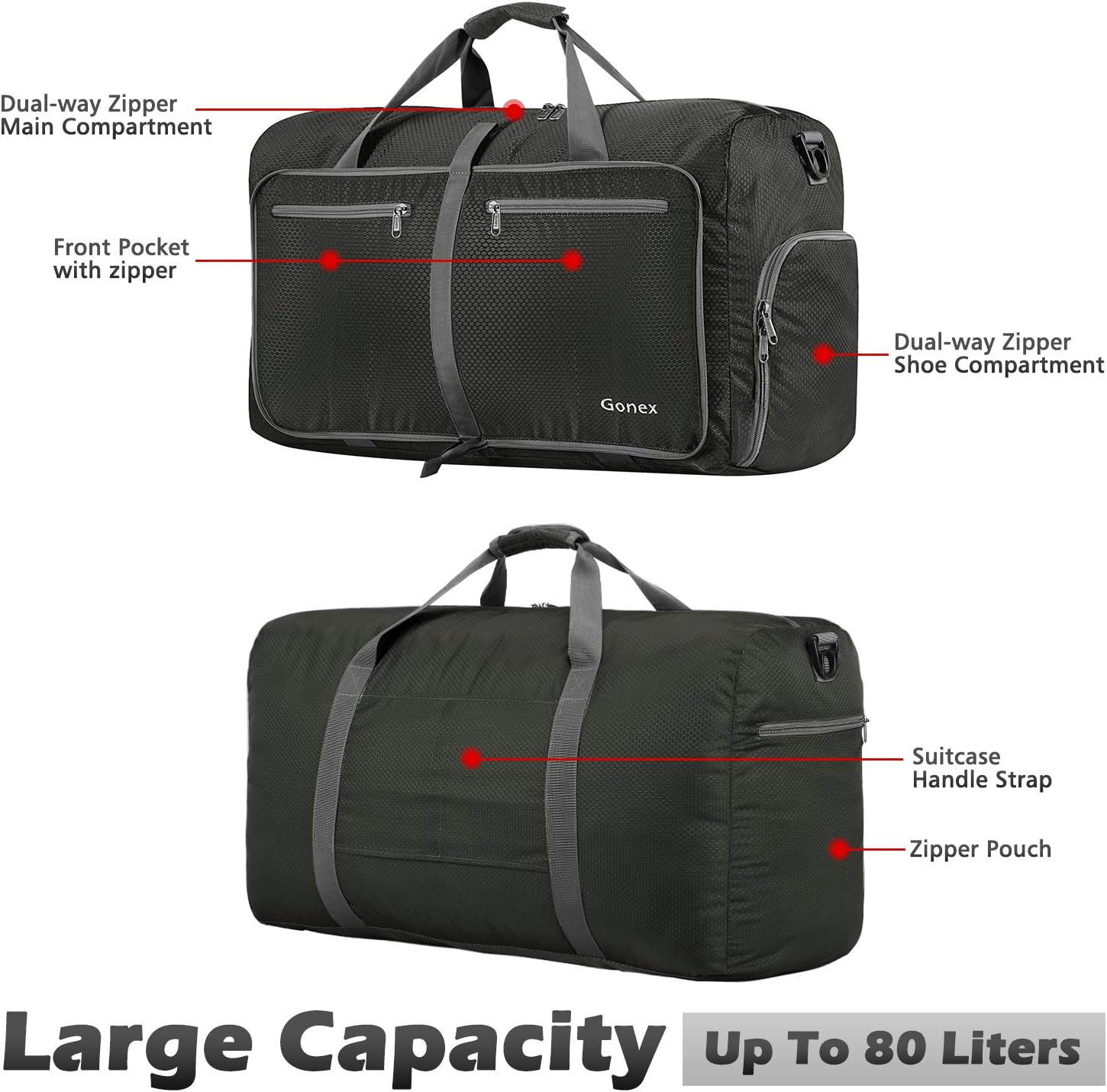 Gonex 80L Foldable Travel Duffle Bag with Shoes Compartment - Image 4