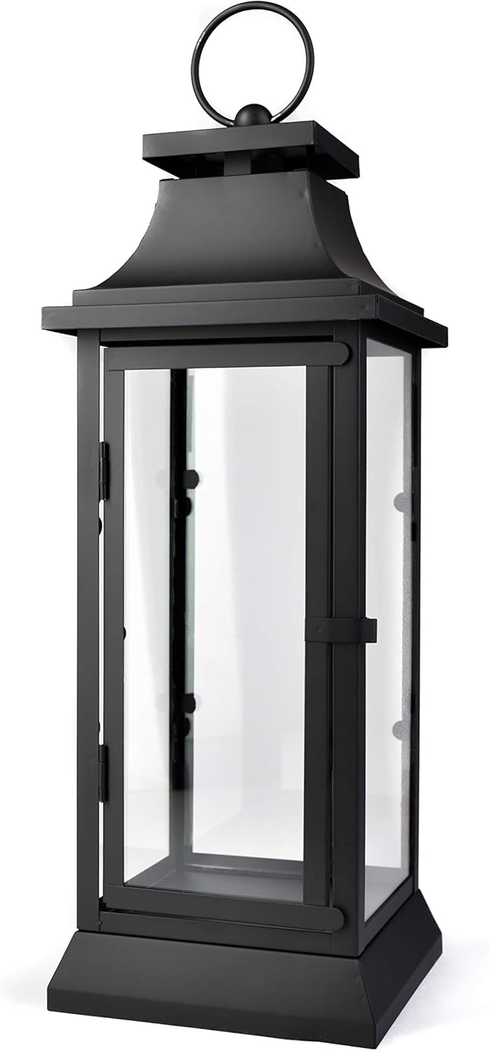 Serene Spaces Living Black Hurricane Lanterns with Clear Glass Panels