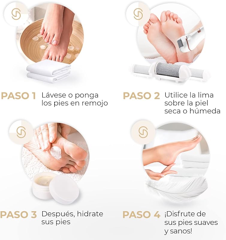 Lima de pés Eletrónica Dureza com 5 Rolos de Substituição Removedor de Calos para Pés Lima Elétrica Remoção de Calos Lima Pedicure Elétrica Removedor de Calos Profissional para Pés (Branco)