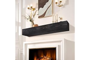 LXWZHK Fireplace Mantel Shelf, 48" Wooden Floating Shelf for Over Fireplace, Wall-Mounted Mantel Shelves, Decorative Mantels, Rustic Floating Mantels Shelves, Black