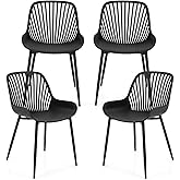 GIANTEX Black Dining Chairs Set of 4, Modern Kitchen Chairs w/Metal Legs | Indoor Side Chairs with Cutout Backrest, Curved Seat, Armless Accent Chairs for Living Dining Room Home, Load 330 LBS