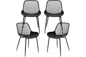 Giantex Black Dining Chairs Set of 4, Modern Kitchen Chairs w/Metal Legs, Cutout Backrest, Curved Seat, Armless Accent Chairs