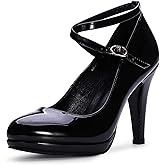 IDIFU Women's Tracy Platform High Heels Closed Toe Pumps Strappy Cross Ankle Strap Shoes for Casual Work Wedding