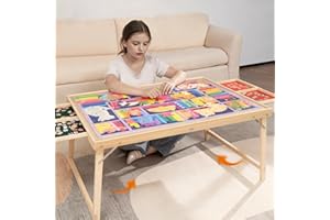 JOIN&JOY Foldable Puzzle Table with Legs, 34"x 26" Wooden Puzzle Board with Drawers & Covers, Portable Jigsaw Table for Adults, 1500 Pieces Folding Puzzle Board for Jisgaw Puzzle, Birthday Gifts for Mom