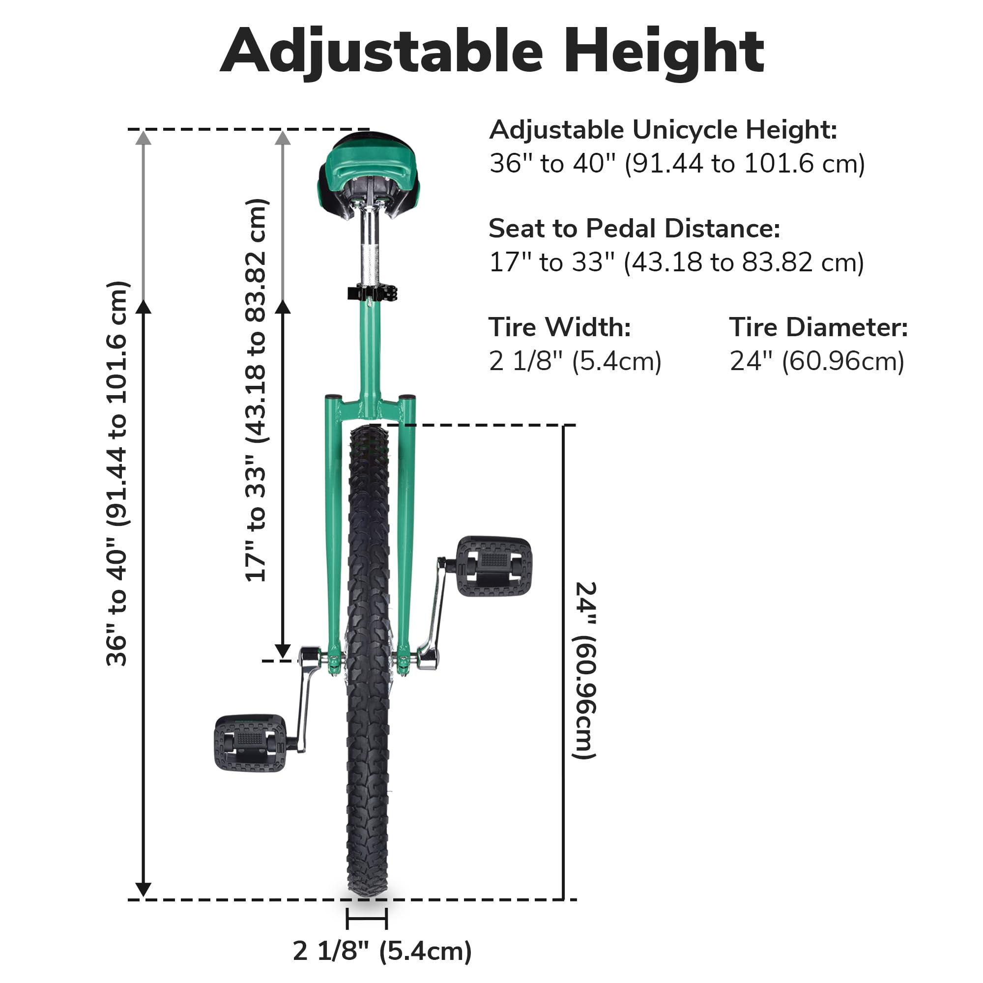 AW 16/18/20/24 Inch Wheel Outdoor Unicycle Adjustable Seat Exercise Bicycle Fit Adults Kids Outdoor Sports Fitness Exercise, for Choice