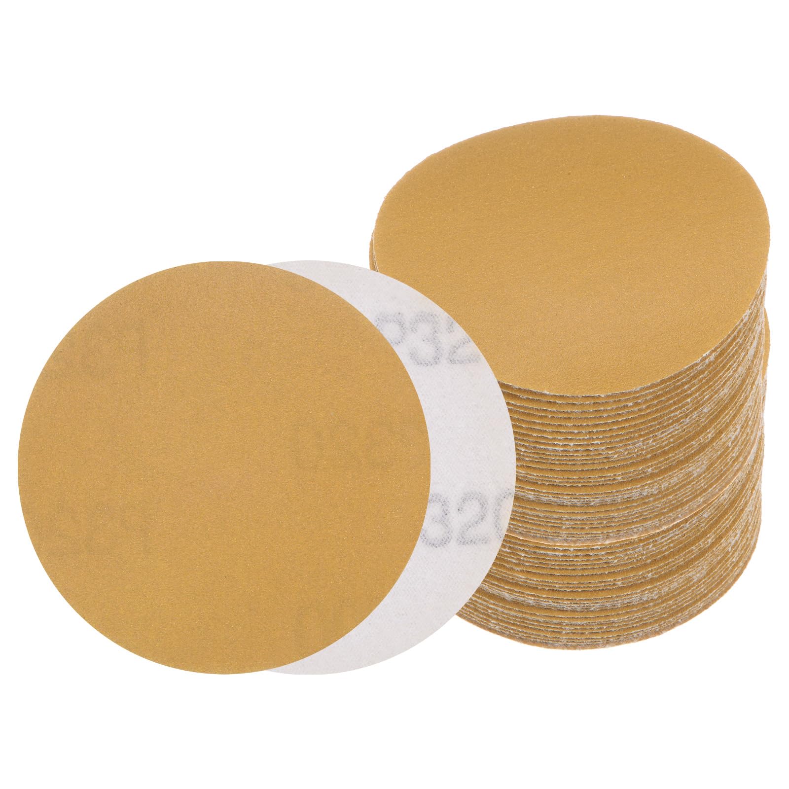 Kozelo 50pcs No Hole Sanding Discs- [ 3 Inch 320 Grit ] Round Hook and Loop Grip Sanding Pads Sheet Sandpaper for Automotive Woodworking Metal Polishing Use| Gold, Aluminum Oxide