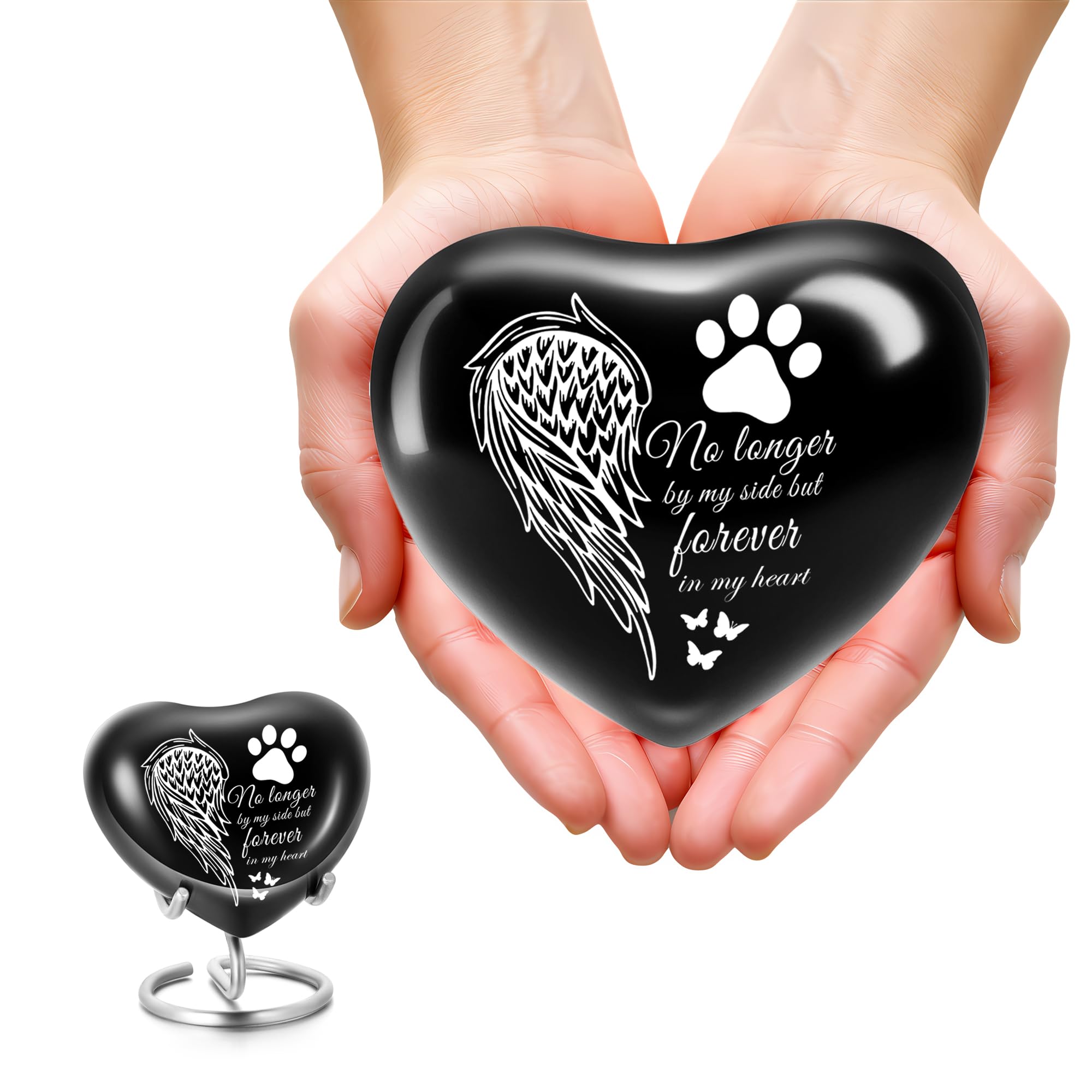 QGJNSGC Heart Shaped Urns for Human Ashes - Small Urns for Pet Ashes Heart Shaped Urn for Cat Dog Ashes Mini Urn - Small Keepsake Urn Cat Urn Dog Urn (Black Wings)