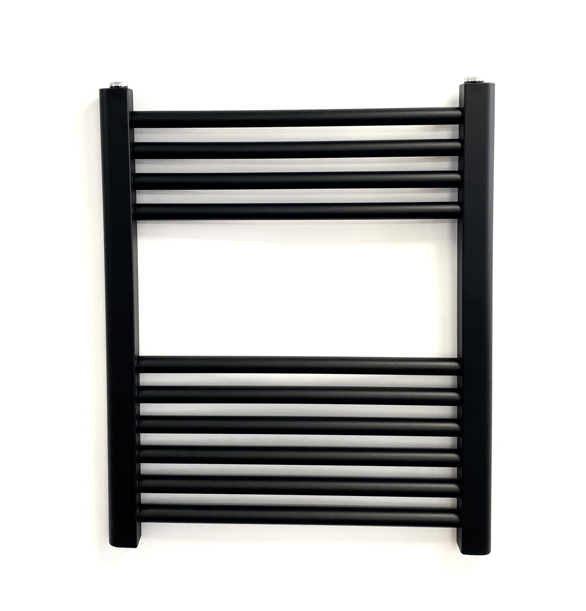 Greened House Black Straight Heated Towel Rail W500mm H600mm Flat Central Heating Towel Rail Radiator