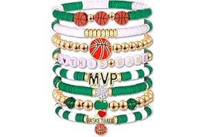 HZEYN Basketball Bracelets for Women - Stackable Beaded Friendship Bracelets for Game Day Sports Mom Accessories
