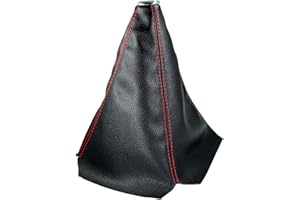 QIANG KUN Universal Car Shift Knob dust Cover Black PU Leather Manual/Auto Shifter Shift Boots Cover (Black PU/Red Stitching)