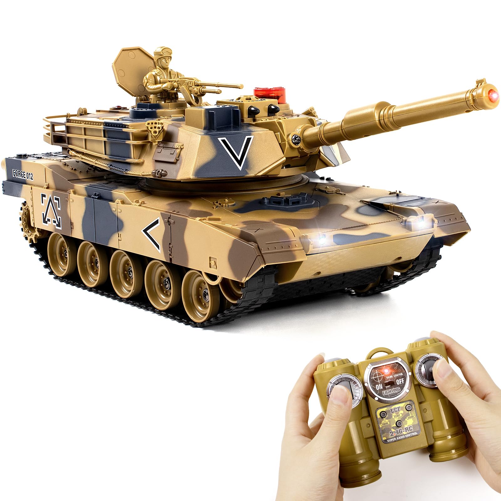 Supdex 1/24 RC Tank, Remote Control Battle Army Model Tank with Sound Effects, Lights and Smoke, 2.4G Military Model Toy for Kids, Infrared Battle Toy, Military Vehicles Model Gift for Boys