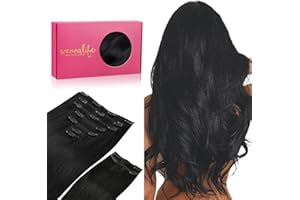 WENNALIFE Clip in Hair Extensions Real Human Hair, 18 Inch 150g 9pcs Human Hair Extensions Clip In Human Hair, Jet Black Hair Extensions Clip In Real Hair Coloured Remy Human Hair Extensions