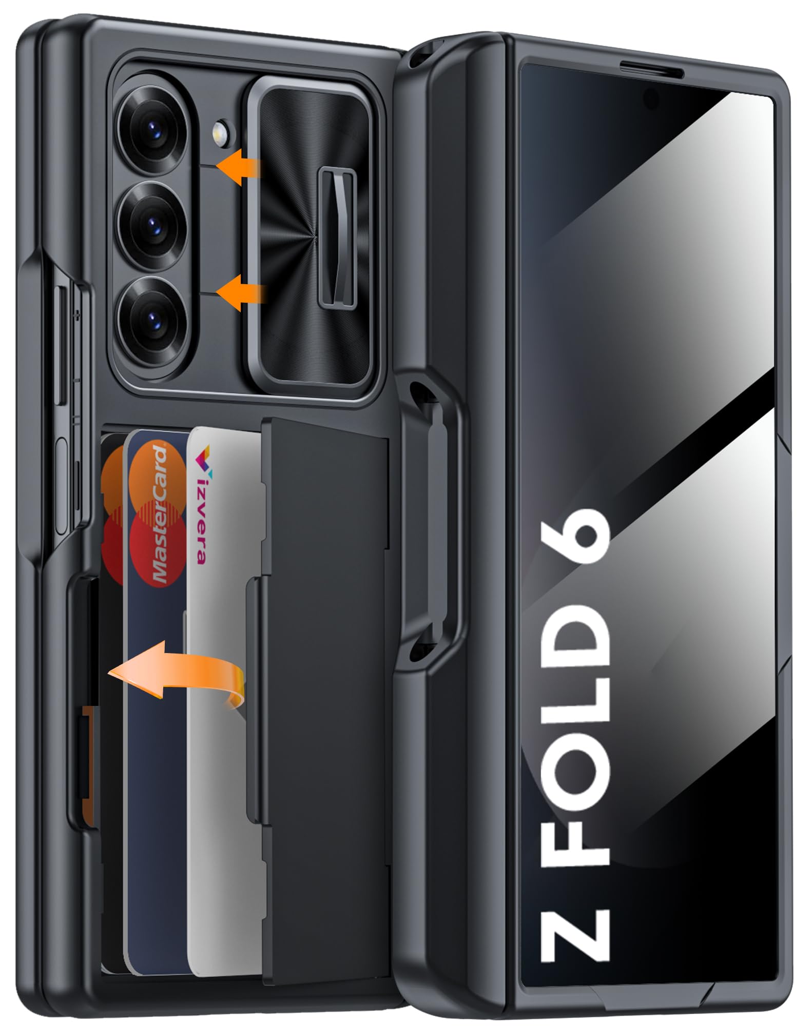 Photo 1 of Vizvera for Galaxy Z Fold 6 Case Wallet,RFID Cards Holder [S Pen Holder][Privacy Screen Protector][Camera Cover] Shockproof Silicone Protective Phone Case for Z Fold 6 2024-Black