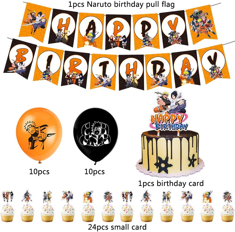 Naruto Party Decorations Set Naruto Birthday Party Supplies Decorations Include Happy Birthday Banner Cake Toppers Balloons for Japanese Ninja Anime Themed Party for Boys Girls Naruto Fans - Image 3