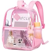 MUSEVOS Clear Backpack for Stadium Events Approved 12&times;6&times;12, Thick TPU Mini Clear Bag with Front Pocket for Concert Sport Events Work Travel, Pure Pink