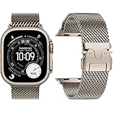 Titanium Milanese Loop Band Compatible with Apple Watch Bands Ultra 3/2/1 49mm 46mm 45mm 44mm for Women Men, Parachute-style Buckle Metal Mesh Strap Bracelet for iWatch Series 11 10 SE 9 8 7 6 5 4