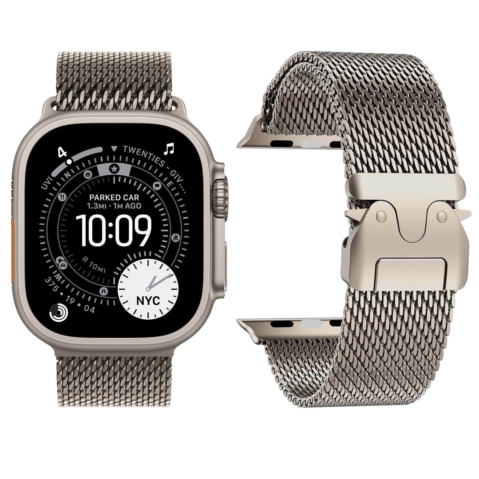 Photo 1 of Titanium Milanese Loop Band Compatible with Apple Watch Bands Ultra 3/2/1 49mm 46mm 45mm 44mm for Women Men, Parachute-style Buckle Titanium Metal Mesh Strap Bracelet for iWatch Series 11 10 SE 9 8 7 6 5 4