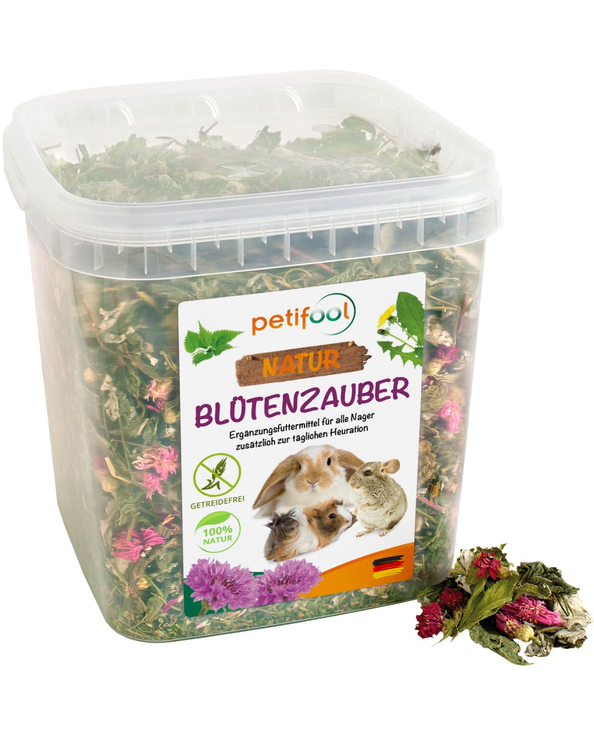 petifool Blütenzauber 360 g - Supplementary Food for Rodents - Natural Rodent Food for Rabbits, Guinea Pigs, Hamsters, Chinchilla & More - No Artificial Additives - 100% Natural - Species-Appropriate