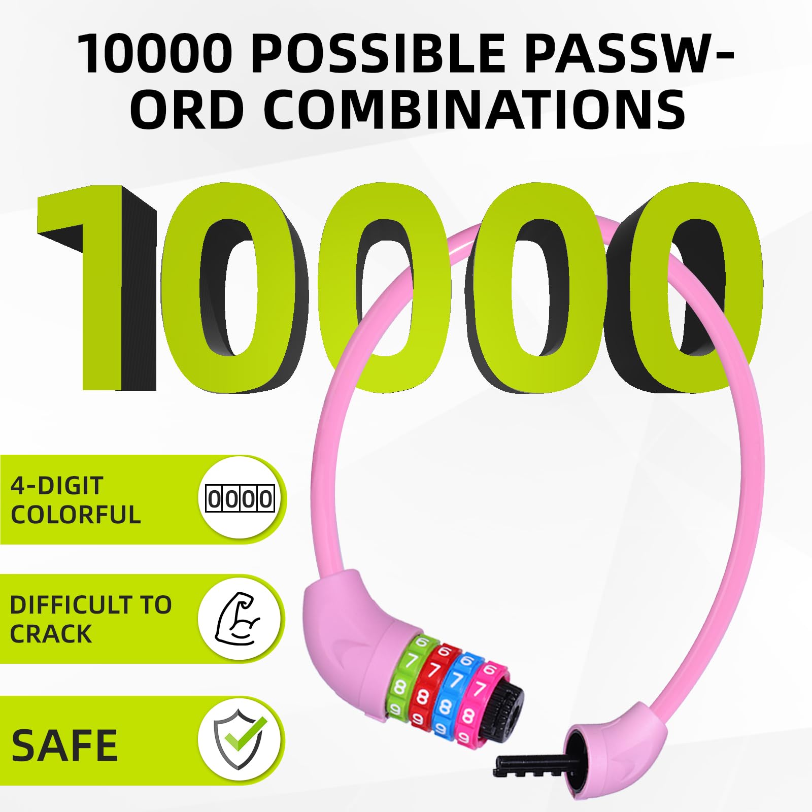 SPGOOD Fahrradschloss Kinder mit 4-stelligem Code, 10 mm Stahlkabel(Rosa) 2