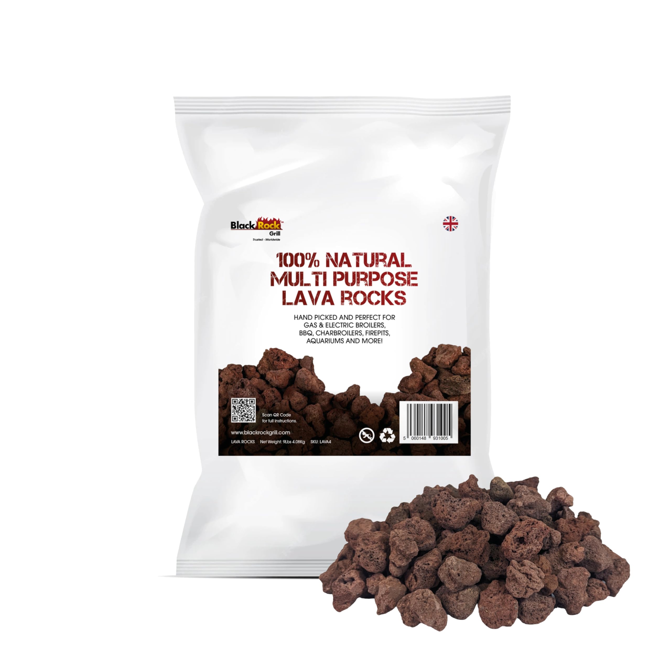 Premium 4KG Natural Volcanic Lava Rocks - 100% Pure Fire Pits & Gas Grills Stones Hand-Sorted (4-8CM)- Ideal for BBQ, Aquariums, and Plants