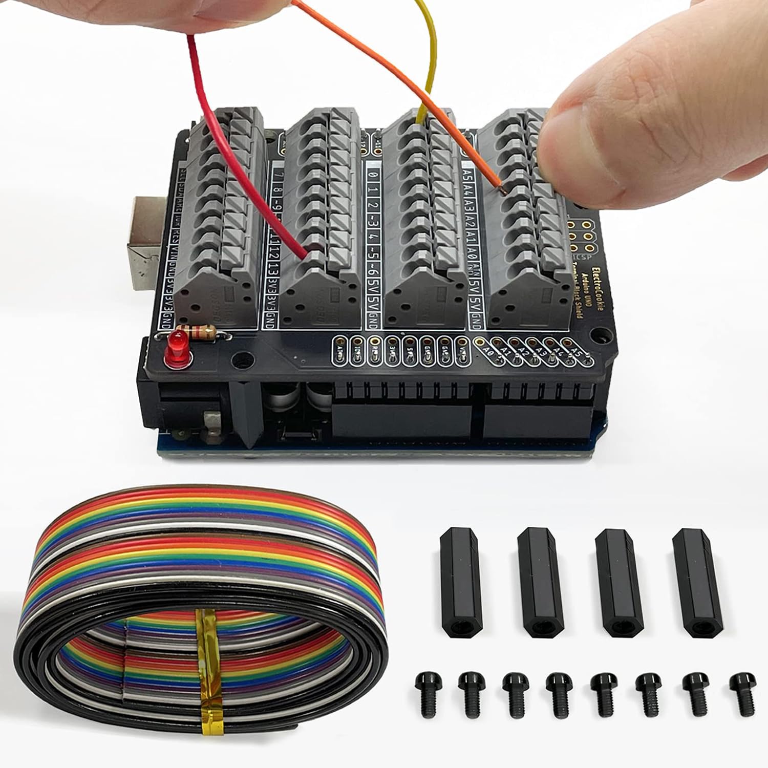 ELECTROCOOKIE Uno Terminal Block Shield Kit, Compatible for Arduino Uno R3, Push-in Simple Spring Connector Expansion PCB Module