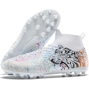 Soccer Cleats Mens Football Cleats Lightweight Training Soccer Shoes | High-top cleats men,stretch knit sock collar with late