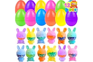 CHERISLPY 12 Pack Prefilled Easter Eggs with Rabbit Bubbles Squeeze Toys Anti-Anxiety Stress Relief Toys for Easter Basket Stuffers Egg Fillers Party Favors