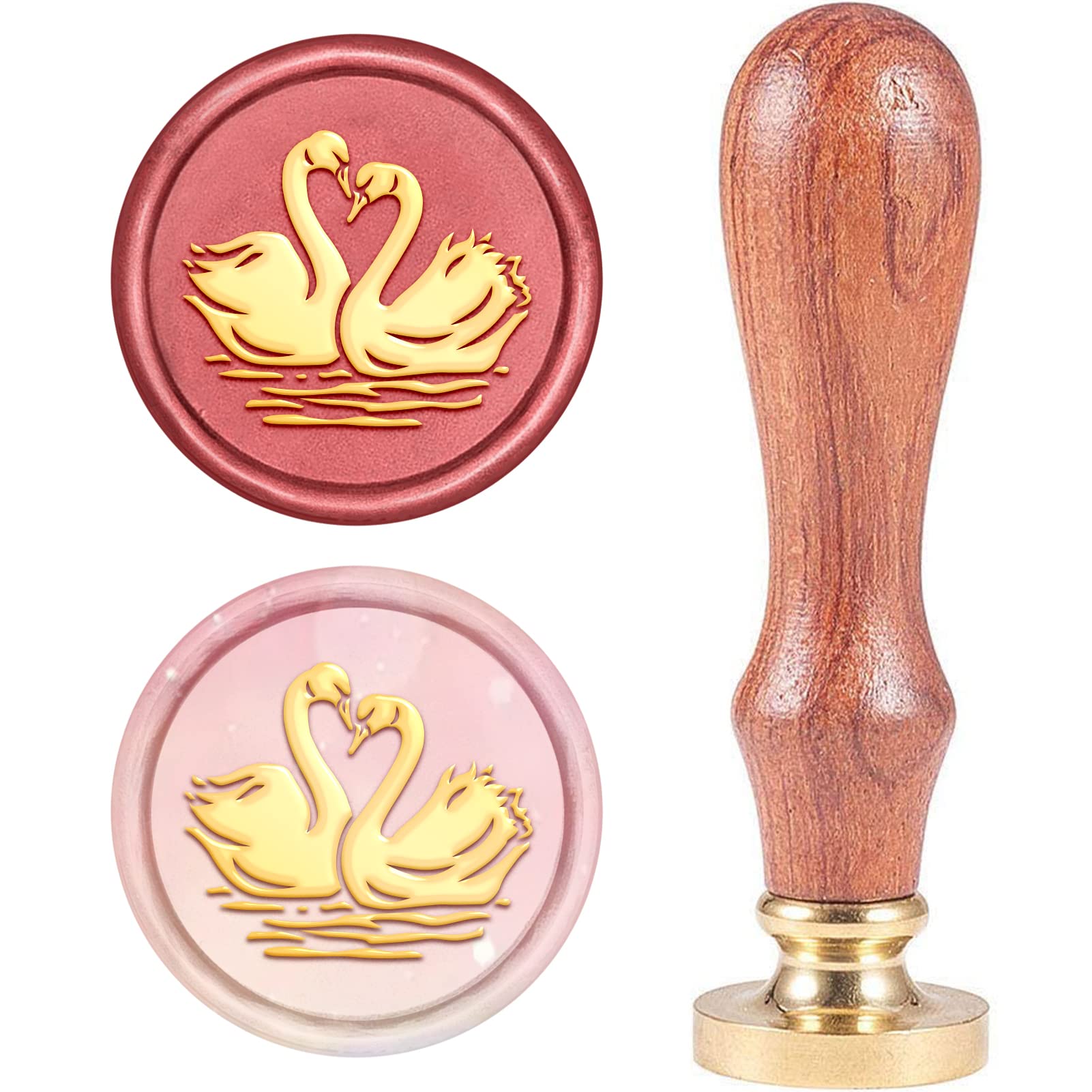 CRASPIRE Swan Love Wax Seal Stamp Valentines Day Vintage Sealing Wax Stamps Removable Brass Sealing Head Wood Handle with Wooden Handle for Christmas Wedding Envelope Invitations Gift Wrapping
