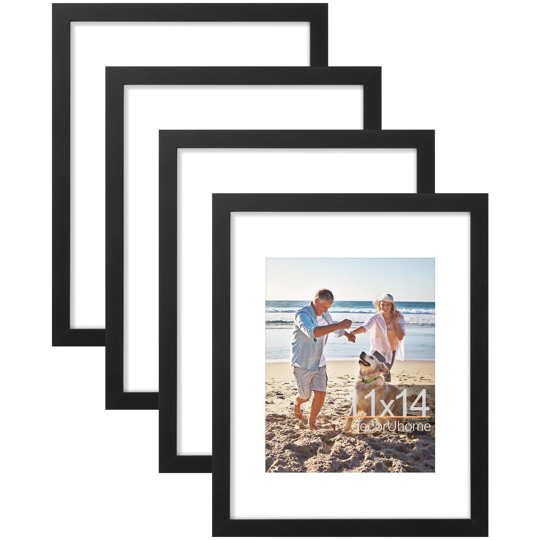 Photo 1 of decorUhome 11x14 Picture Frame, Display Pictures 8x10 with Mat or 11x14 without Mat, Wall Mounting Photo Frame, Black, 4 Pack