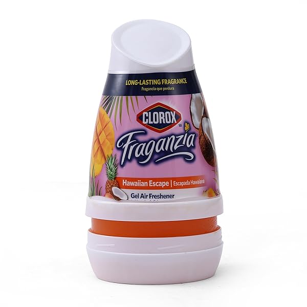 CLOROX FRAGANZIA GEL AIR FRESHENER CONE, HAWAIIAN ESCAPE SCENT – NO-PLUG, BATTERY-FREE AIR FRESHENER FOR SMALL ROOMS, CLOSETS, KITCHENS, BATHROOMS, OFFICES AND MORE, 6 OUNCE