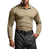 CQR Men's Polo Shirt, Long Sleeve Tactical Shirts, Outdoor UPF 50+ Pique Shirt, Dry Fit Lightweight Golf Shirts