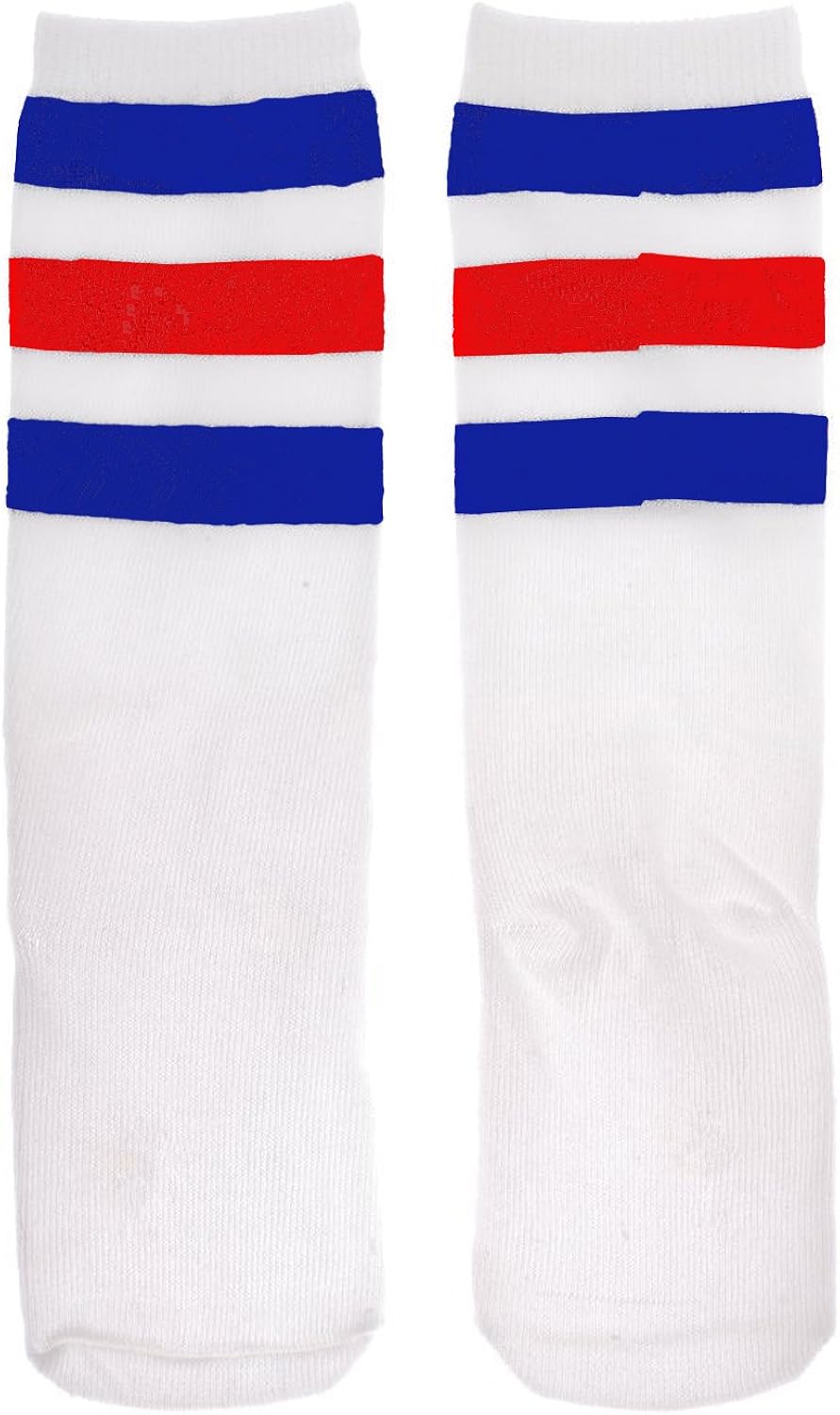 Zando Children Athletic Knee High Tube Socks Cosplay Socks for Kids Boys Girls B White w Blue w Red One Size for 3-5T: Clothing