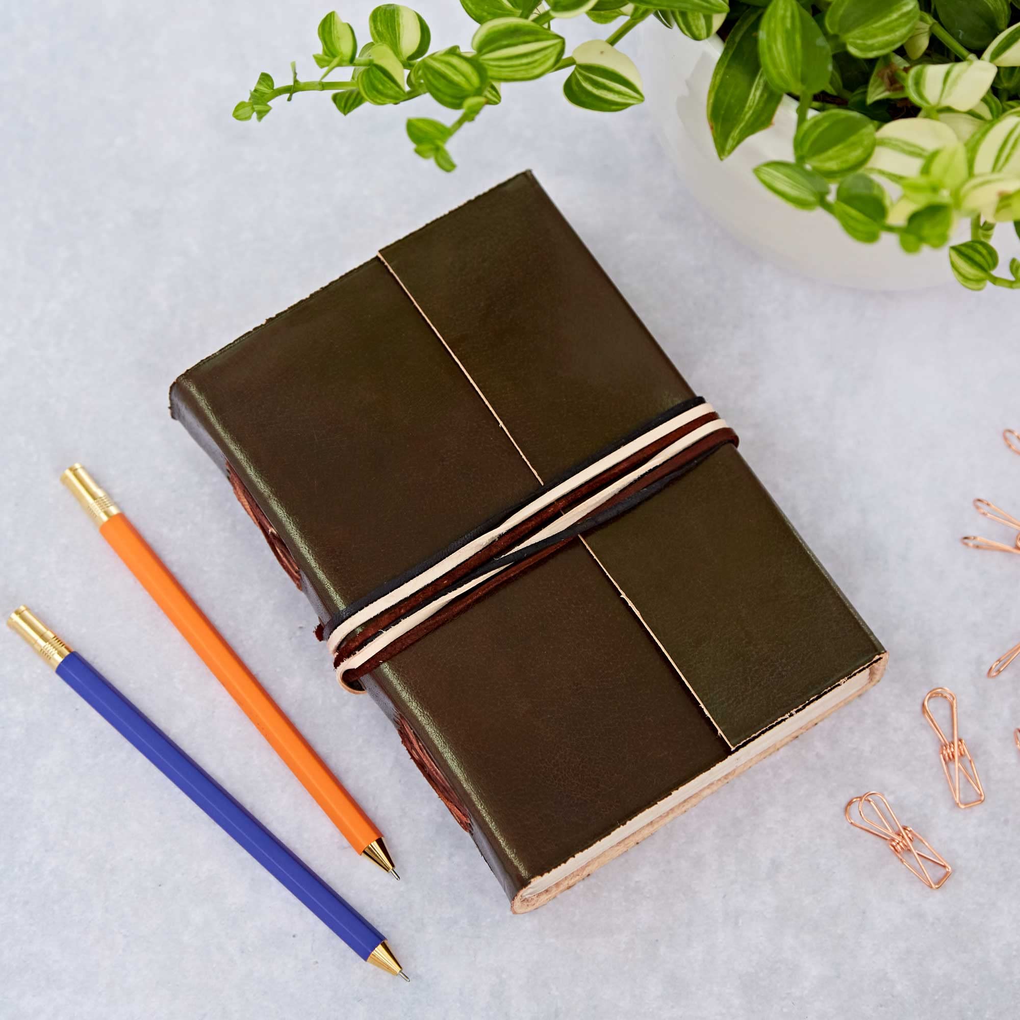 Handmade 3-String Chocolate Brown Leather Journal | Plain Recycled Paper | 11cm x 16cm | Fair Trade & Eco Friendly Leather Bound Notebook Alternative for Men and Women
