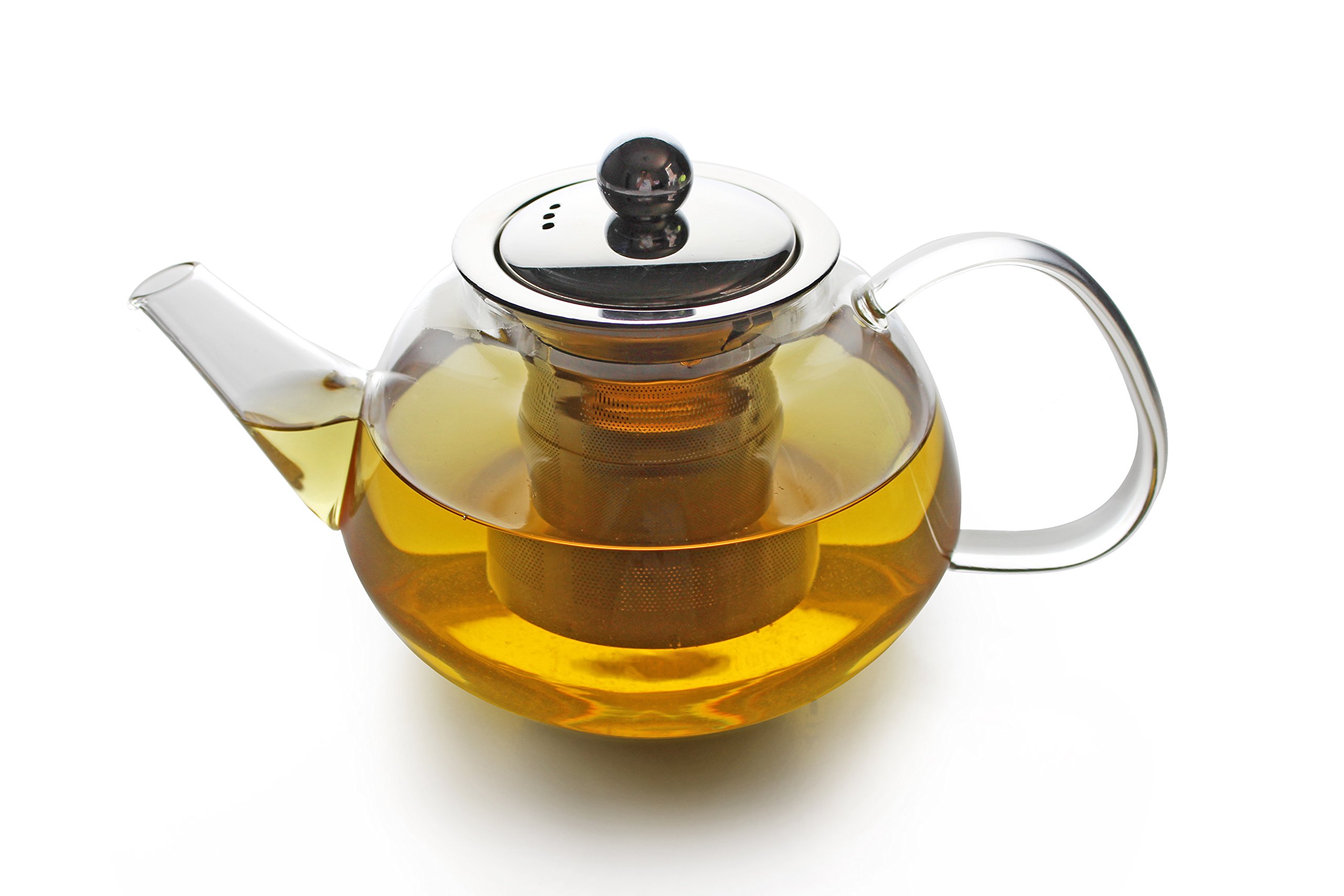 Premium Glass Teapot with Removable Stainless Steel Infuser that holds 34 oz (1000 ml) - Perfect for Making Loose Leaf, Bagged, or Blooming Tea - Made from Clear Heat Resistant Borosilicate Glass