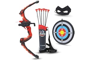 A ACTIVEMVP TAKE IT ALL Bow and Arrow for Kids - Green & Red Light Up Kids Archery Set with MASK, 6 Suction Cup Arrows, Target, 3-Belt Quiver - Indoor Outdoor Boys Toys Gift for Kids Girls Children Age 6 7 8 9 10-12 Year Old