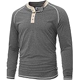 PINKMARCO Men’s Big & Tall Henley Shirt: Long Sleeve Cotton Shirt for Men, Classic Casual Shirt for Work Sport Holiday