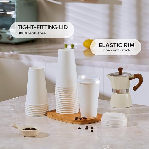 JOLLY PARTY [100 PACK] 16 OZ PAPER COFFEE CUPS, DISPOSABLE PAPER CUP WITH LIDS, HOT/COLD BEVERAGE DRINKING CUP FOR WATER, JUICE, COFFEE OR TEA, SUITABLE FOR HOME, SHOPS AND CAFES