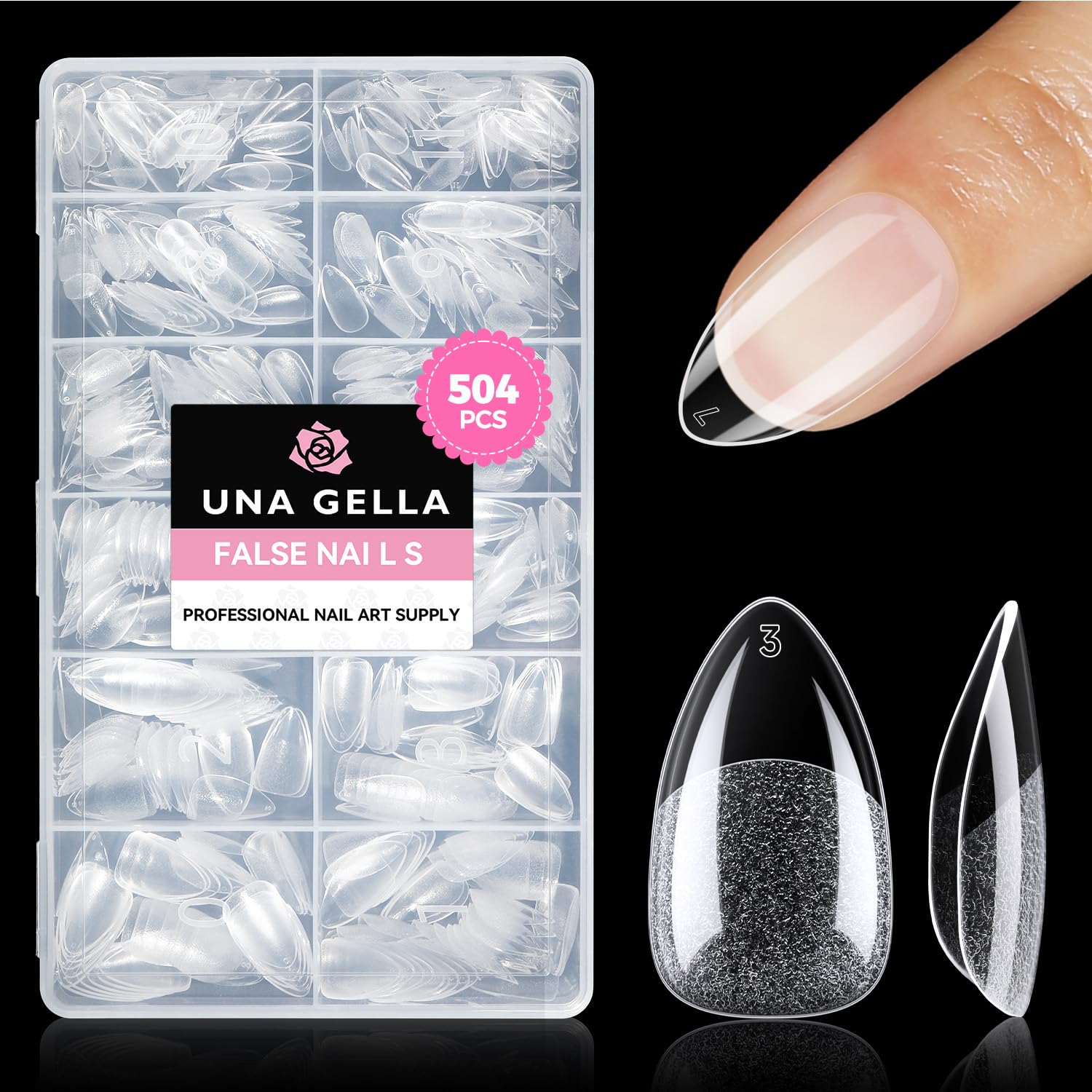 Photo 1 of UNA GELLA Short Almond Nail Tips: 504PCS Short Fake Nails Soft Press On Gel Nail Tips Pre Shaped Almond Shape Home Nail Extension Full Cover, 12 Sizes Acrylic Gelly Tips