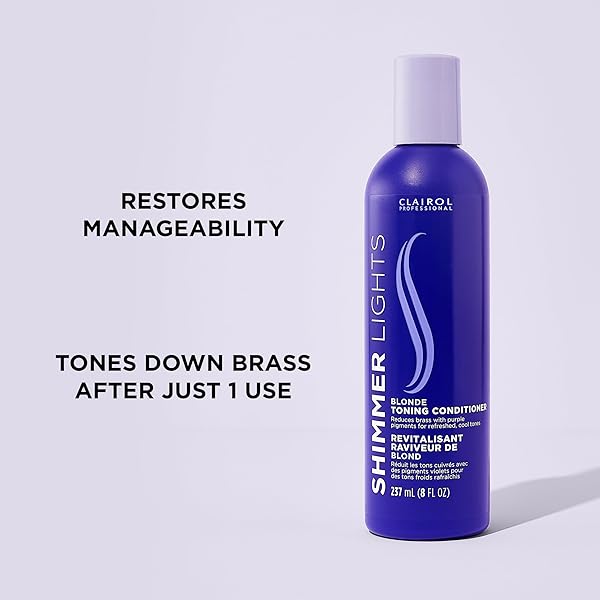 CLAIROL PROFESSIONAL SHIMMER LIGHTS PURPLE CONDITIONER, 8 FL. OZ NEUTRALIZES BRASS & YELLOW TONES FOR BLONDE, SILVER, GRAY & HIGHLIGHTED HAIR PACKAGING MAY VARY