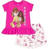 Barbie Girls Peplum T-Shirt and Twill Shorts Outfit Set Toddler to Big Kid Sizes (2T - 14-16)