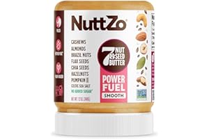 NuttZo Natural Power Fuel Smooth 7 Nuts & Seeds Butter Spread | Paleo and Keto Friendly | Peanut & Gluten Free, Kosher, No Added Sugar or Oil | 12 oz Jar