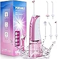 Demita Cordless Water Flosser for Teeth, 300ML 3 Modes 5 Jet Tips Portable Electric Flosser Pick for Adults, IPX7 Waterproof Oral Irrigator Dental Flosser Cleaning Kit for, Gums, Braces Care (Pink)