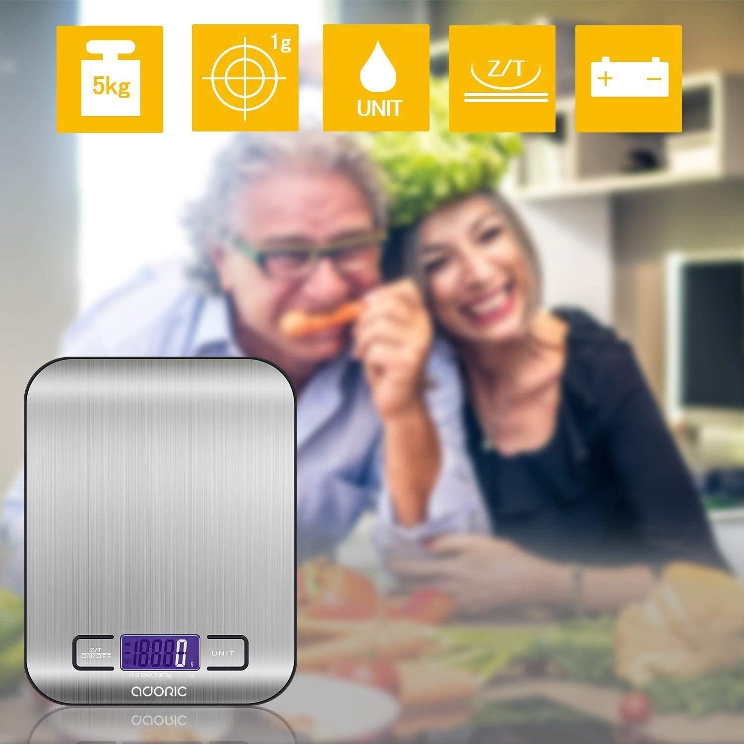 Digital Kitchen Scale Food Scale, 11 lb/5 kg Stainless Steel LCD Display Tare Function Automatic Shutdown Batteries Included, Silver: Kitchen & Dining