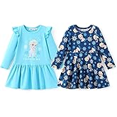 Disney Frozen Elsa Stitch Princess Minnie Mouse Toddler Girl Dresses 2 Pack Ruffle Long Sleeve Dress Set (3 Months - 6 Years)